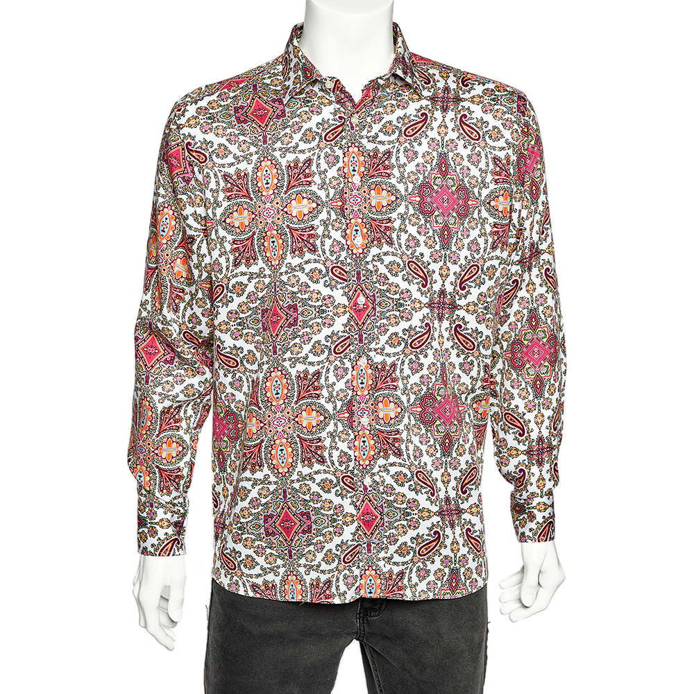 Etro multicolor paisley printed cotton button front shirt 3xl