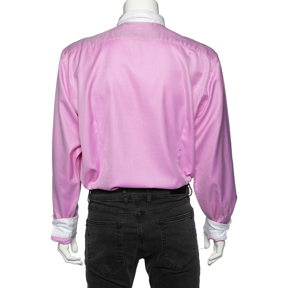 Etro Pink Cotton Contrast Detail Button Front Shirt 4XL