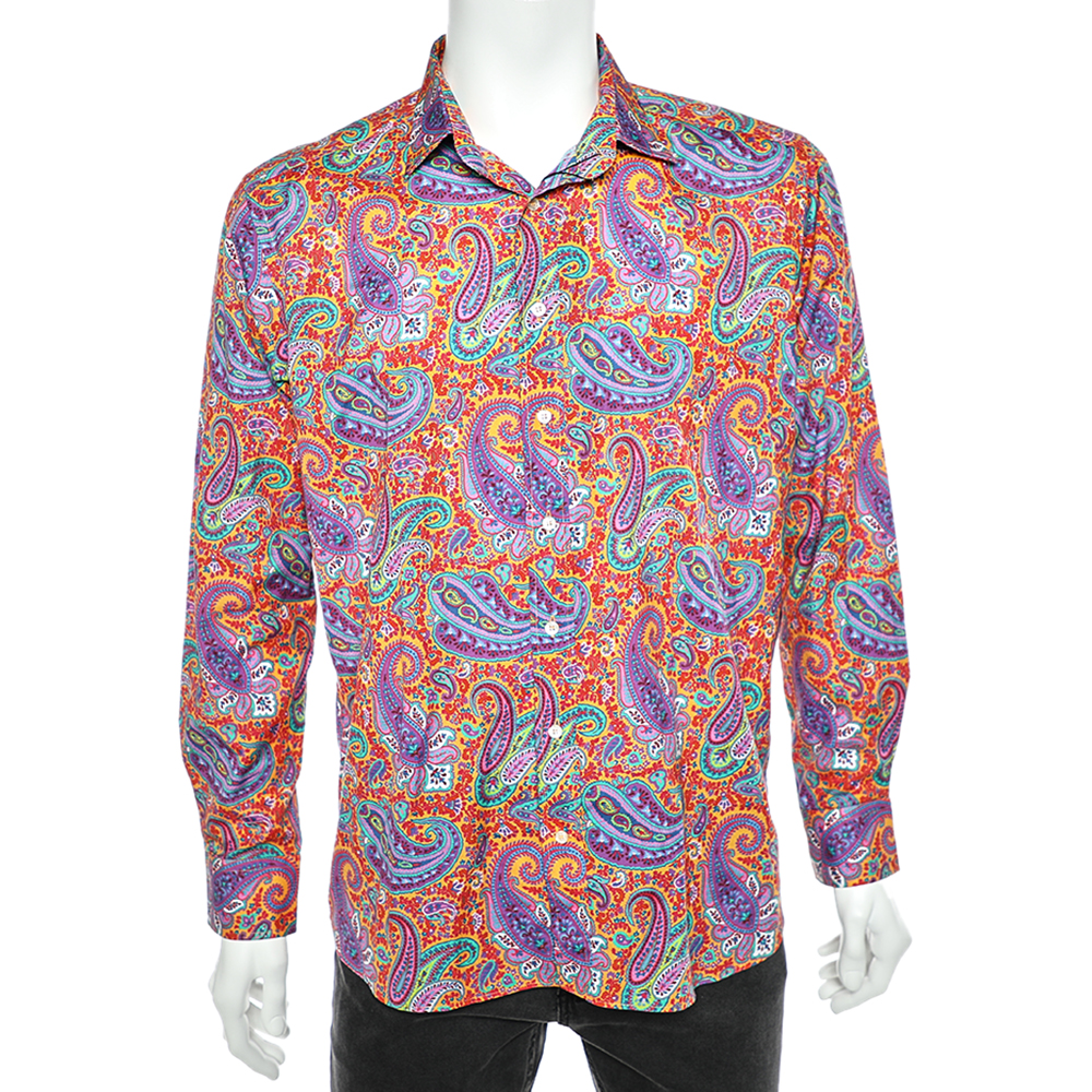 Etro Multicolor Paisley Printed Cotton Button Front Shirt XXL