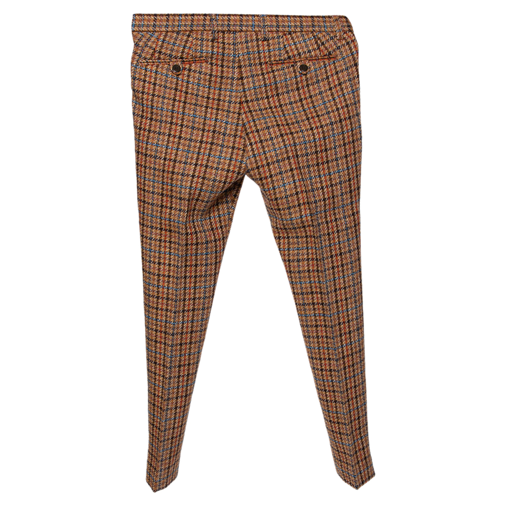 

Etro Brown Checkered Wool Tapered Leg Pants