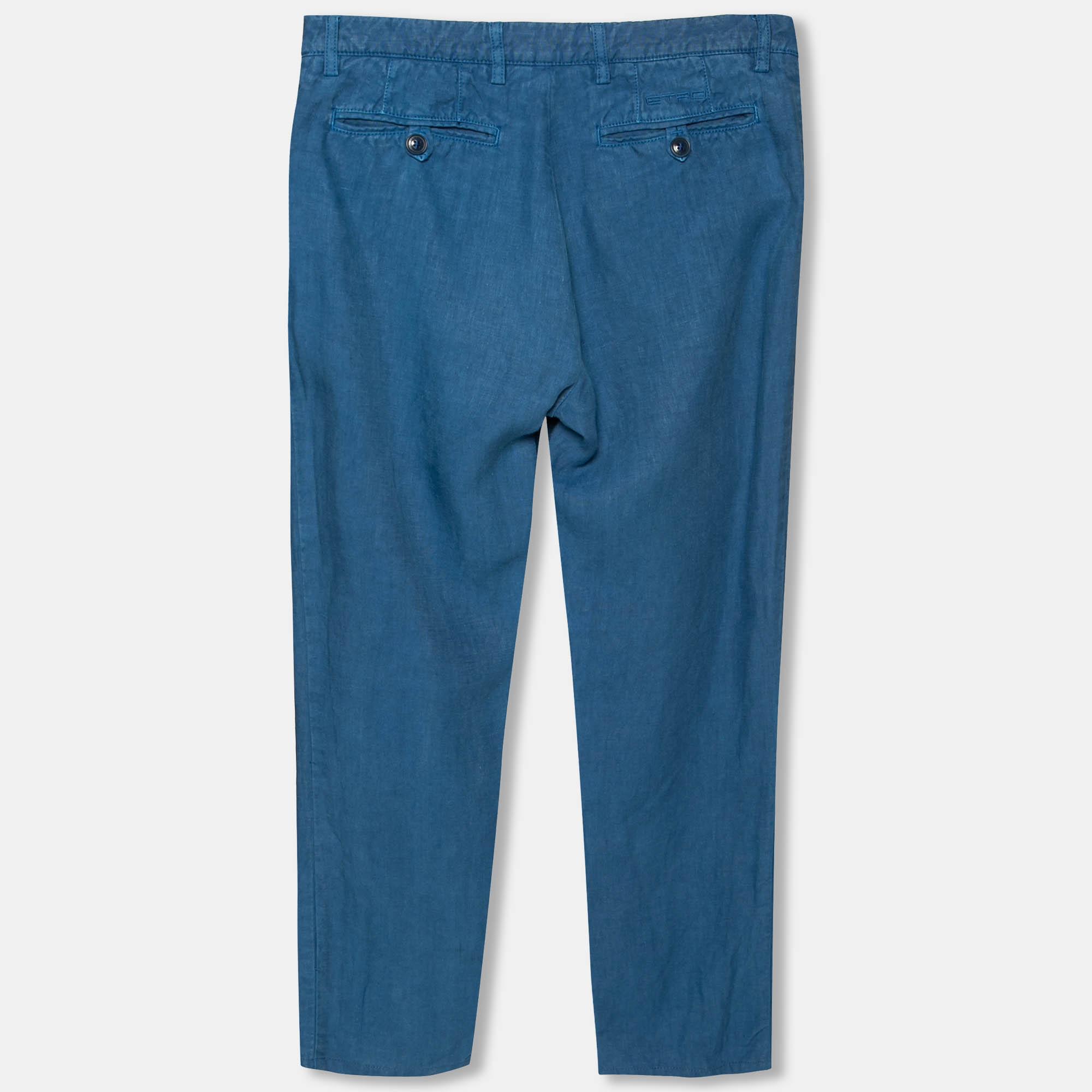 Etro Blue Linen Tapered Pants S