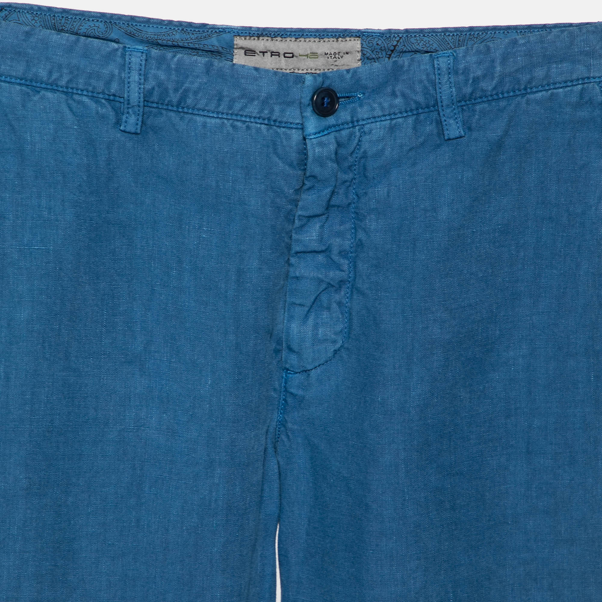 Etro Blue Linen Tapered Pants S