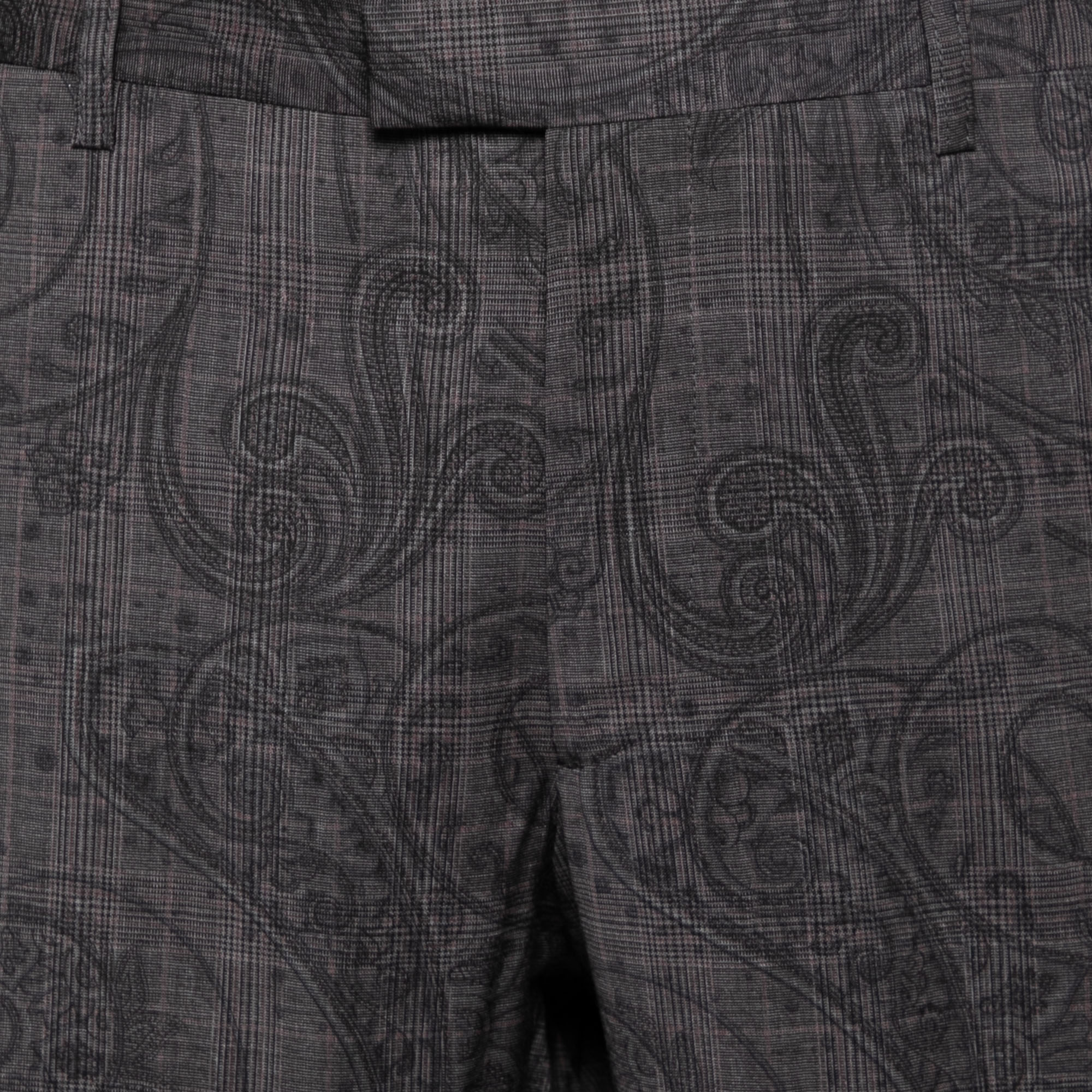 Etro Grey Paisley Printed Wool Trouser XXL