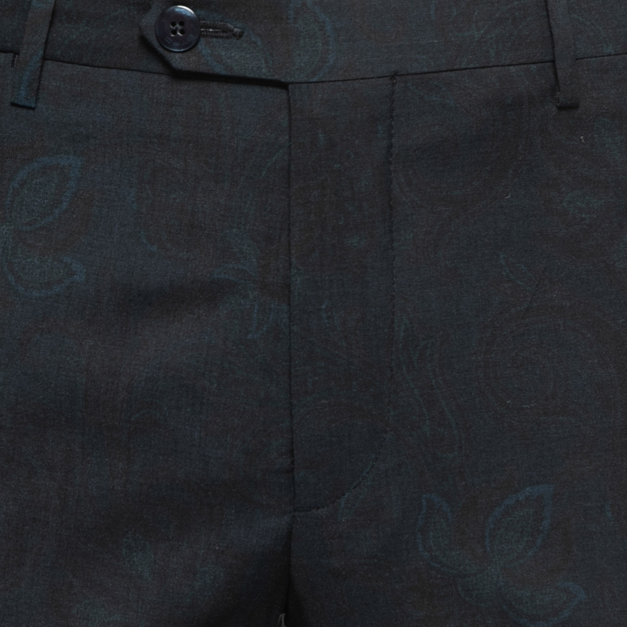 Etro Navy Blue Paisley Patterned Wool Tailored Pants L