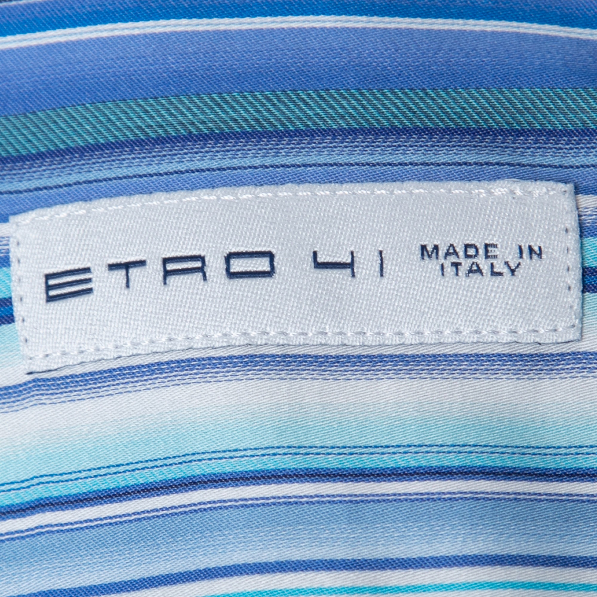 Etro Blue Striped Cotton Contrast Collar & Cuff Full Sleeve Shirt L