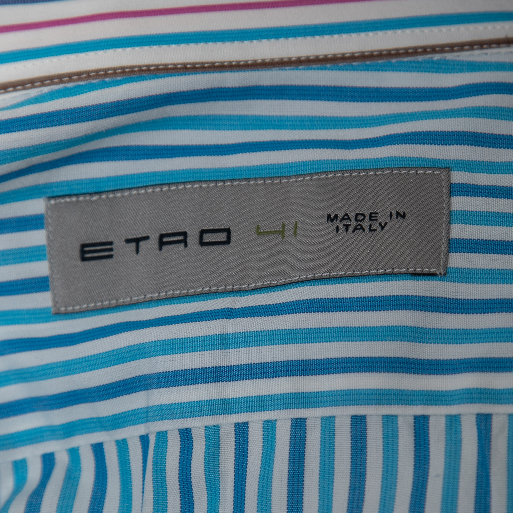Etro Blue Multicolor Striped Cotton Button Front Shirt L