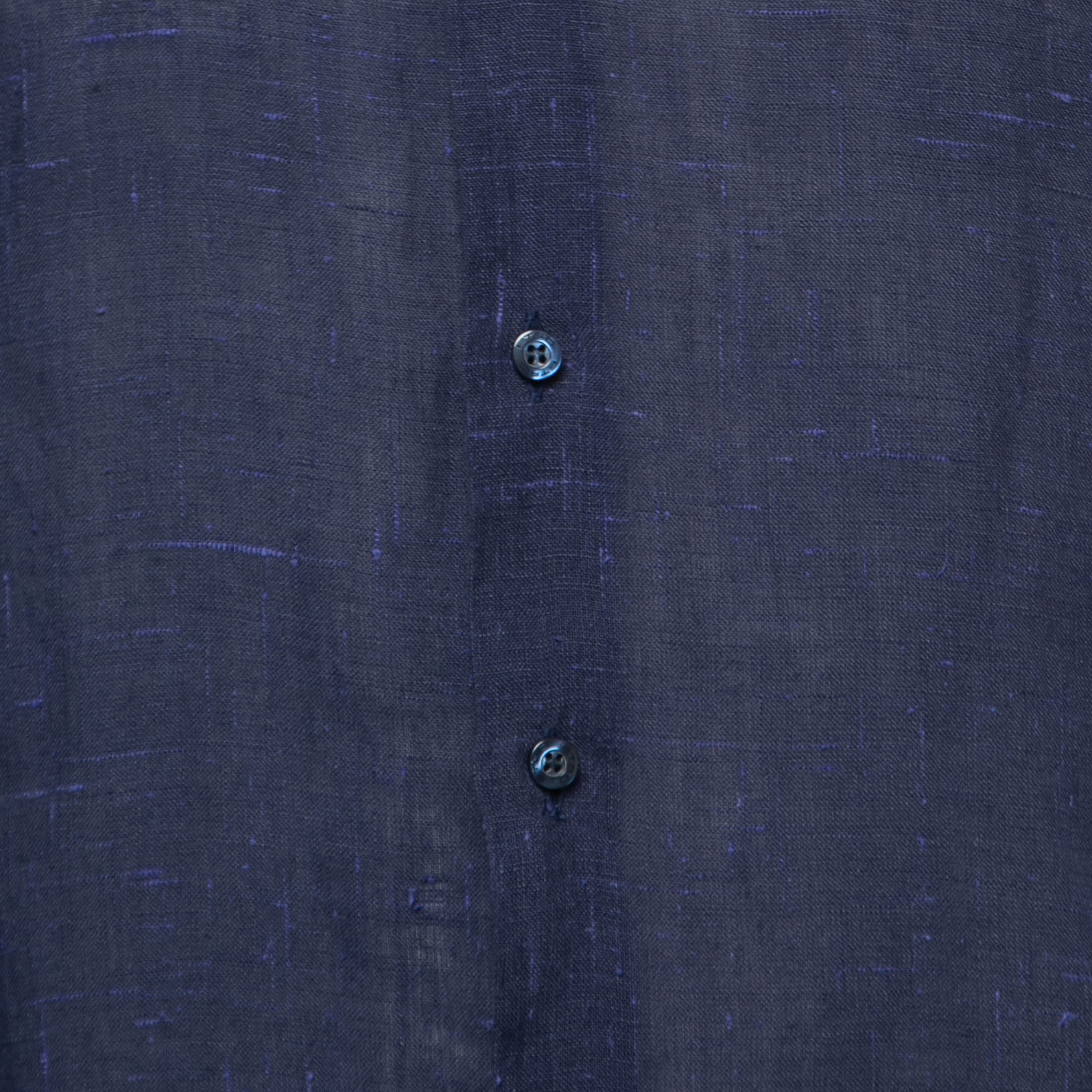 Etro Navy Blue Linen Full Sleeve Shirt XL