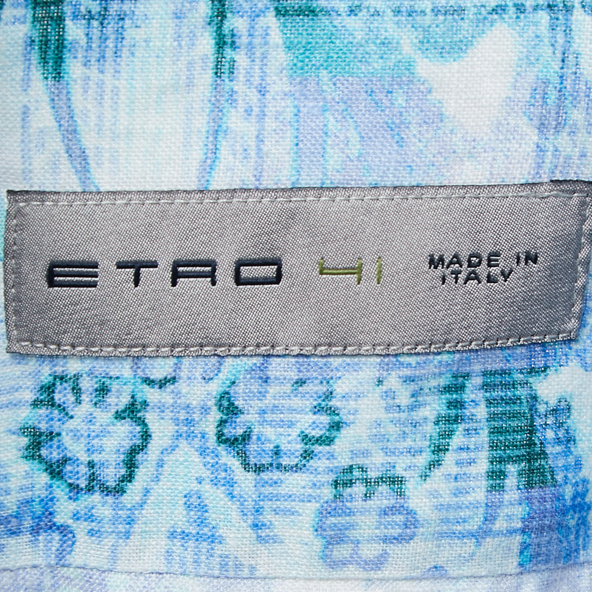 Etro Blue Printed Linen Full Sleeve Shirt L