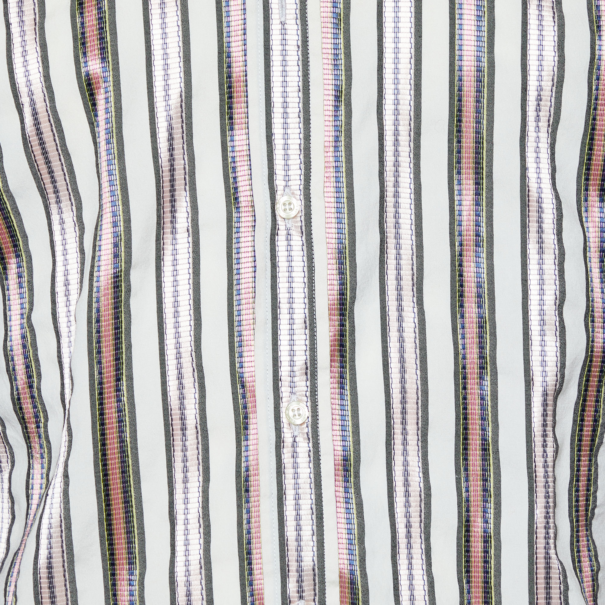 Etro White Striped Detail Cotton Blend Shirt S
