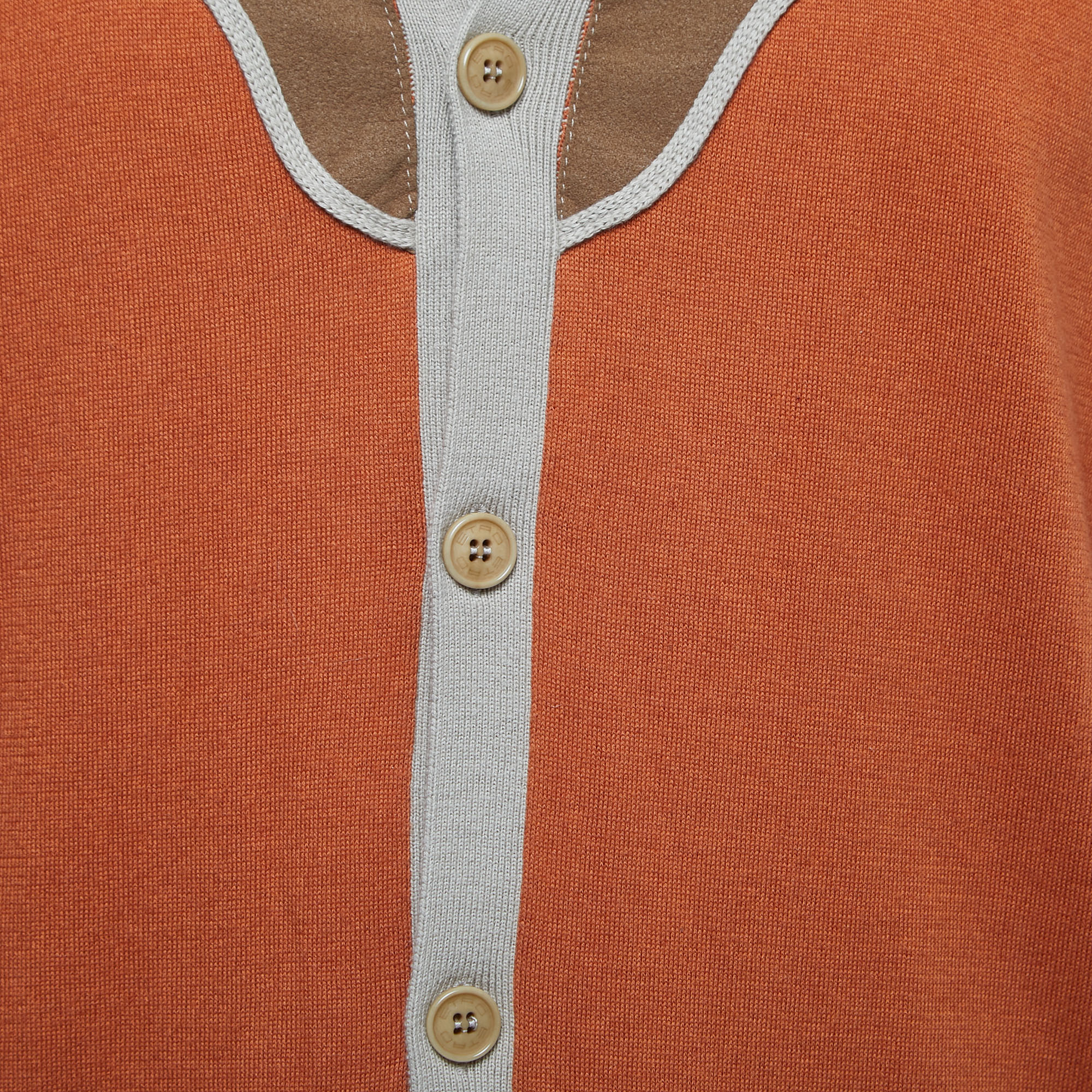 Etro Orange Faux Suede Panel Detail Button Front Cardigan XXL