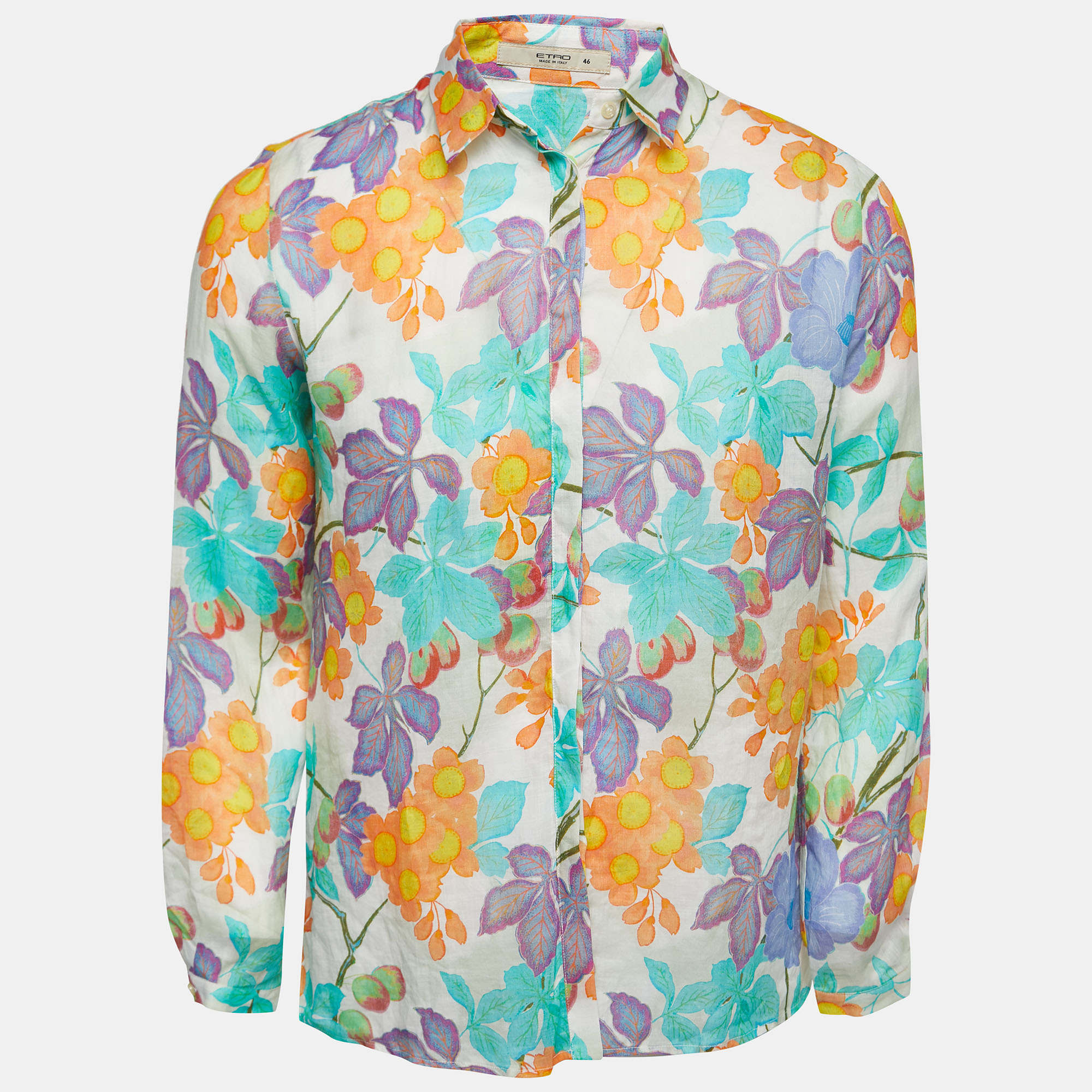 Etro Multicolor Printed Ramie Button Front Full Sleeve Shirt S