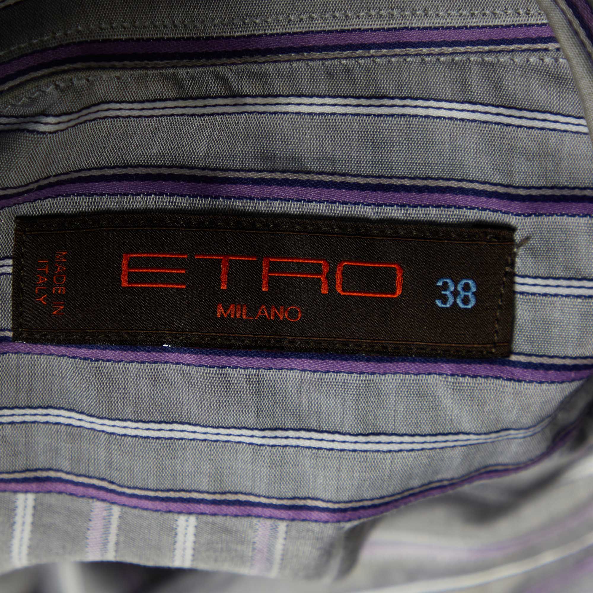 Etro Grey & Purple Striped Cotton Button Front Shirt S