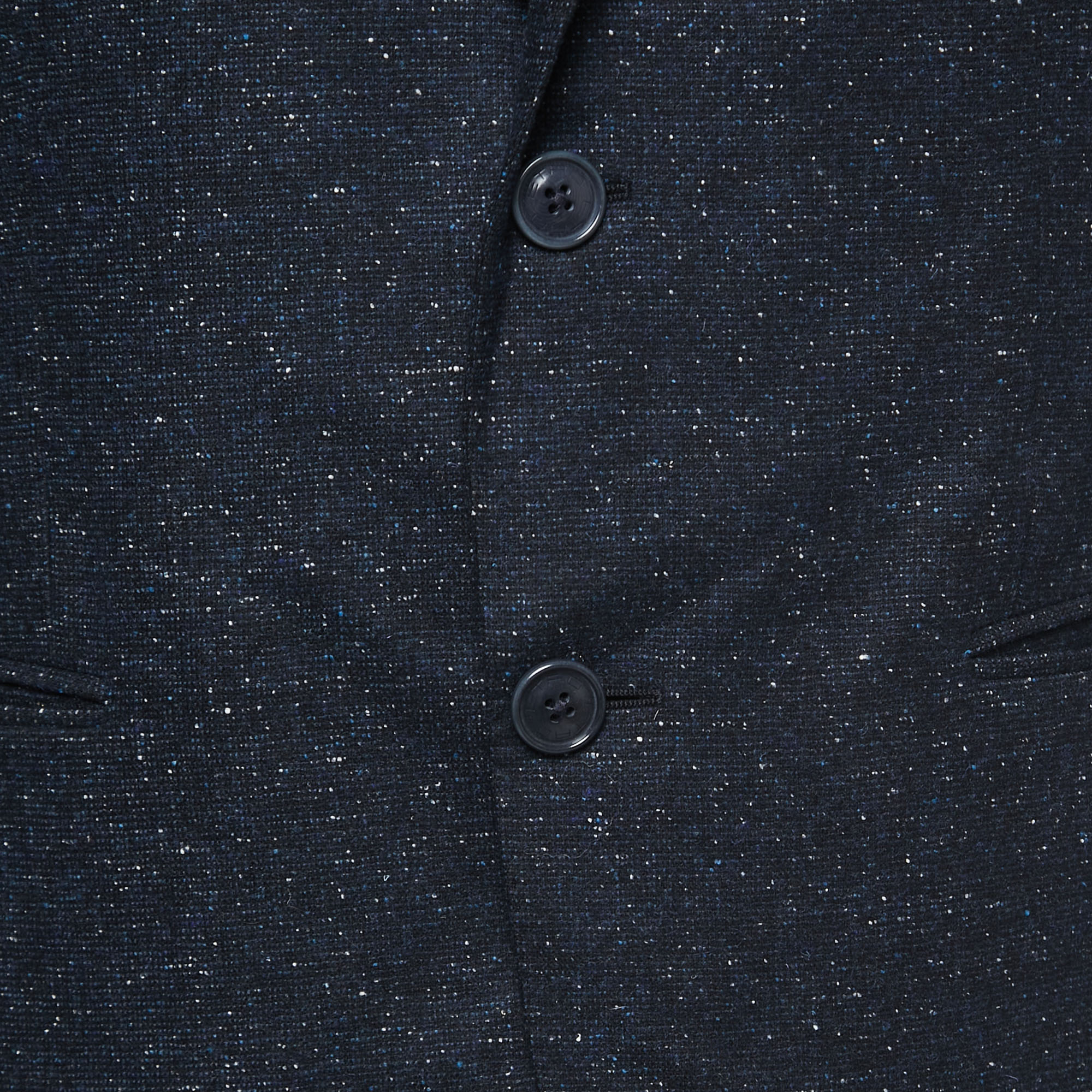 Etro Navy Blue Patterned Wool Blend Single Breasted Blazer L