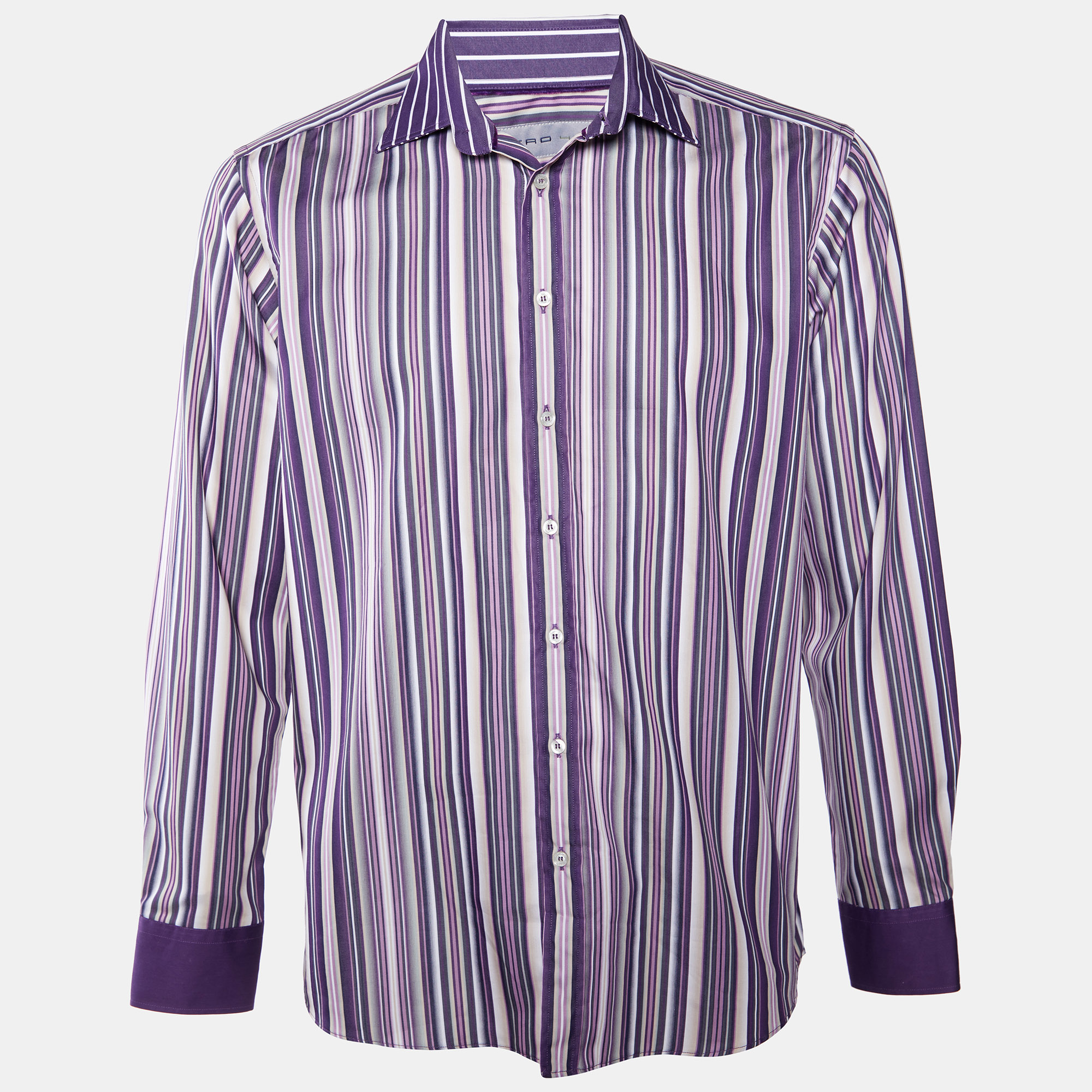 Etro Purple Striped Cotton Button Front Shirt L