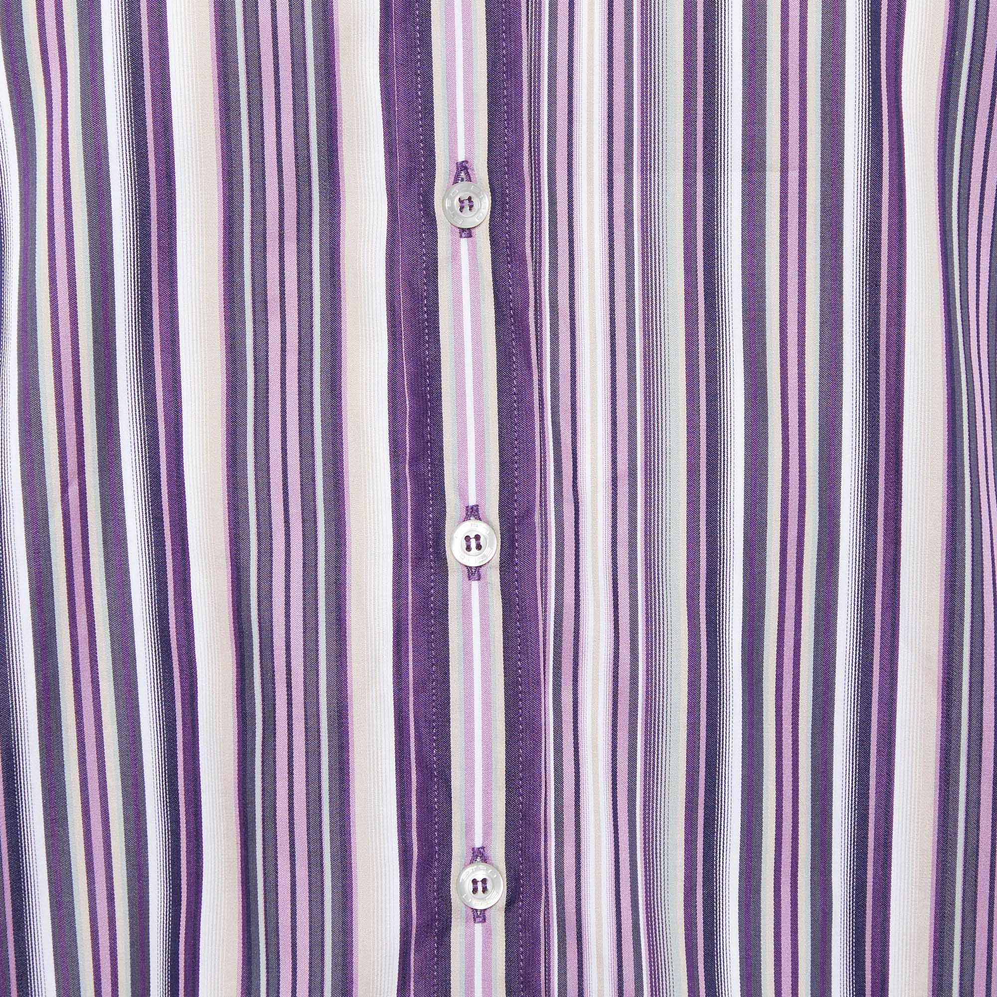 Etro Purple Striped Cotton Button Front Shirt L