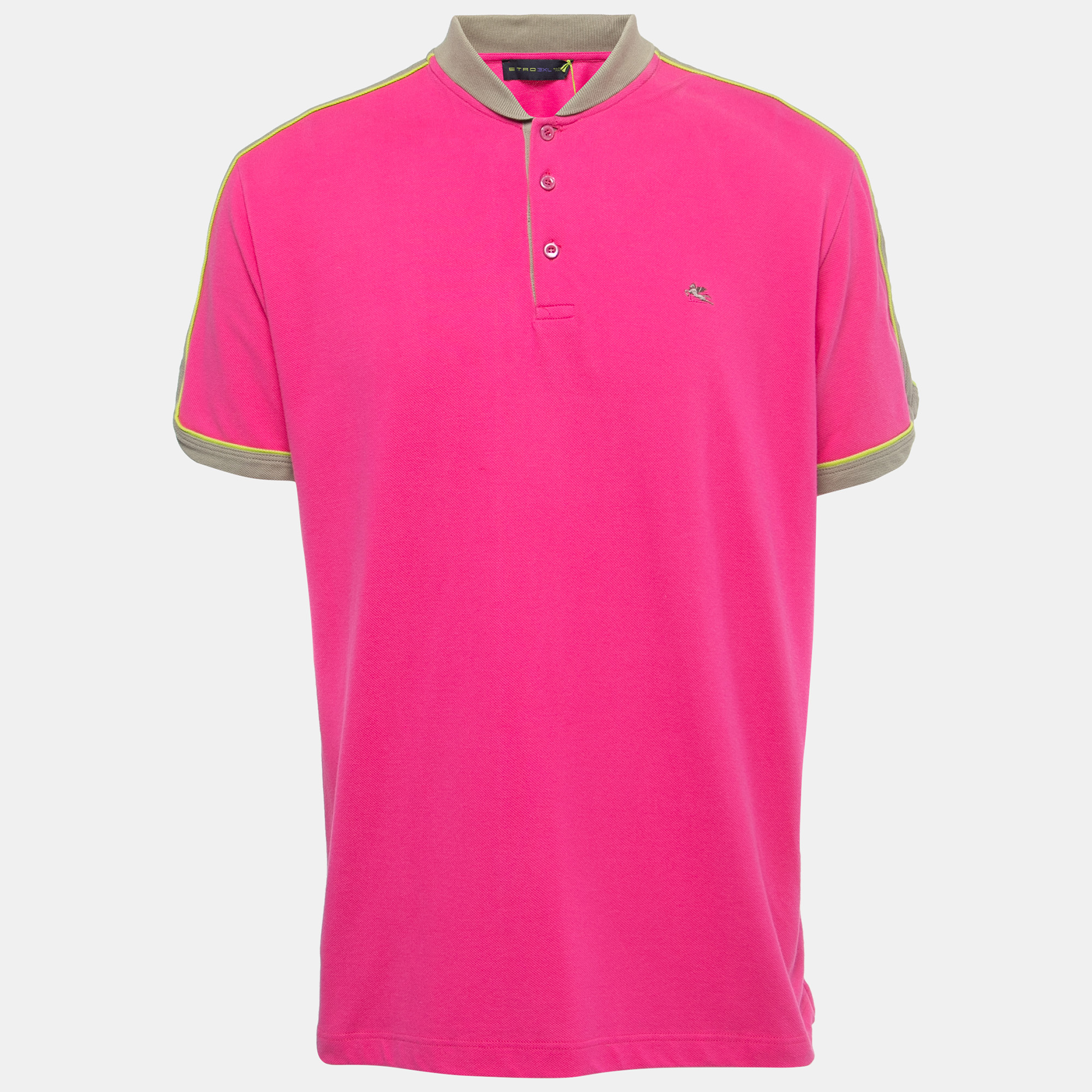 Etro Pink Cotton Pique Logo Embroidered Contrast Trim Polo T-Shirt 3XL