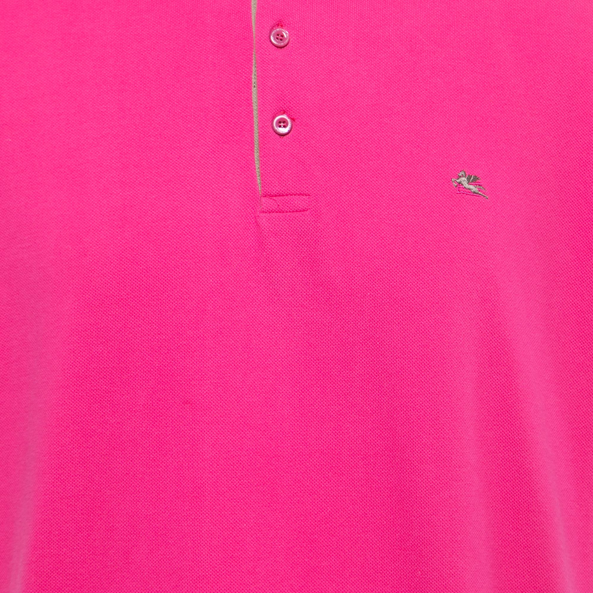 Etro Pink Cotton Pique Logo Embroidered Contrast Trim Polo T-Shirt 3XL
