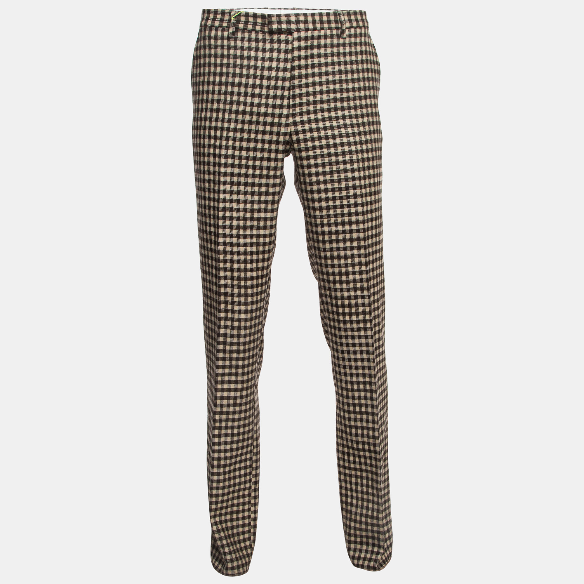 Etro Brown Checked Wool Tailored Trousers L