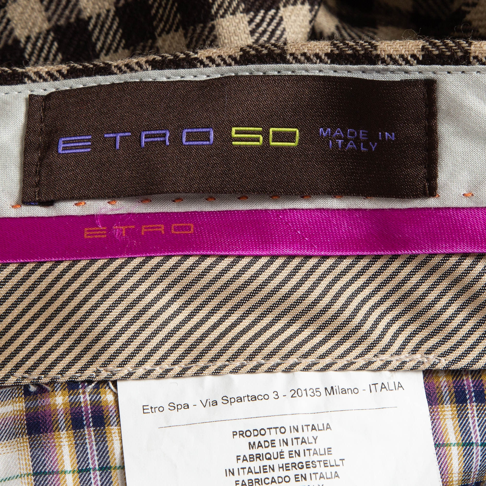 Etro Brown Checked Wool Tailored Trousers L
