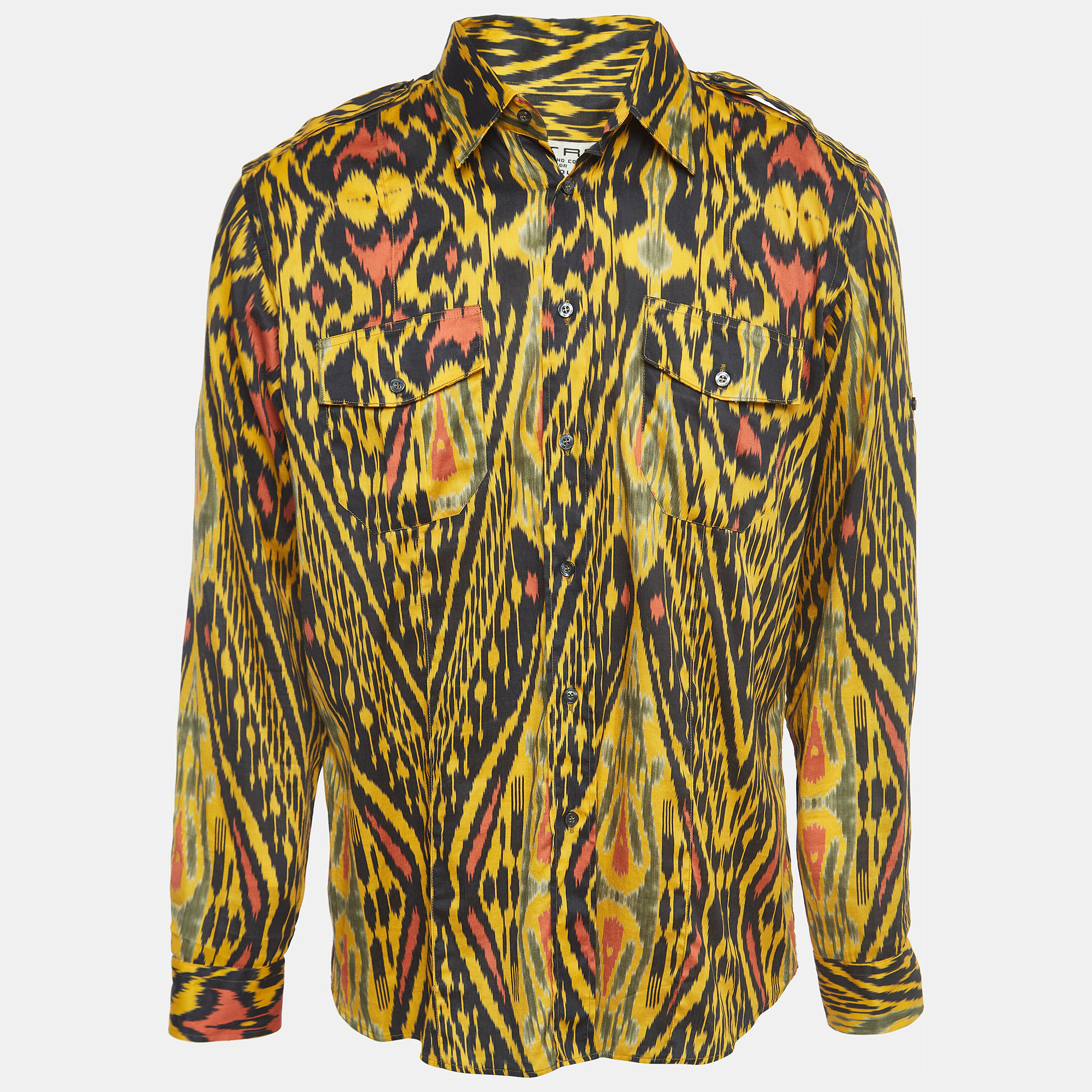 Etro Vintage Yellow Abstract Print Cotton Button Front Full Sleeve Shirt XL