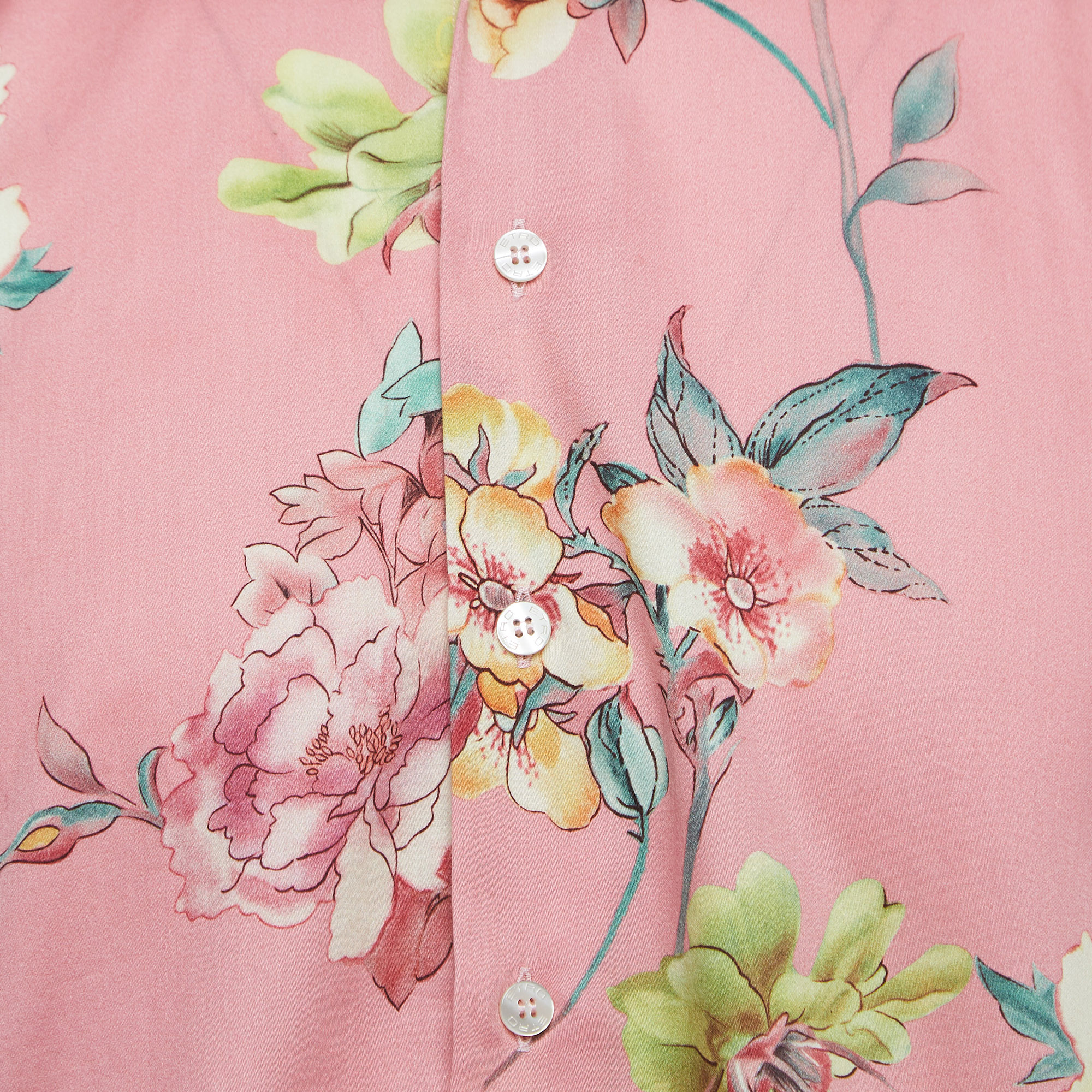 Etro Pink Floral Printed Cotton Shirt L