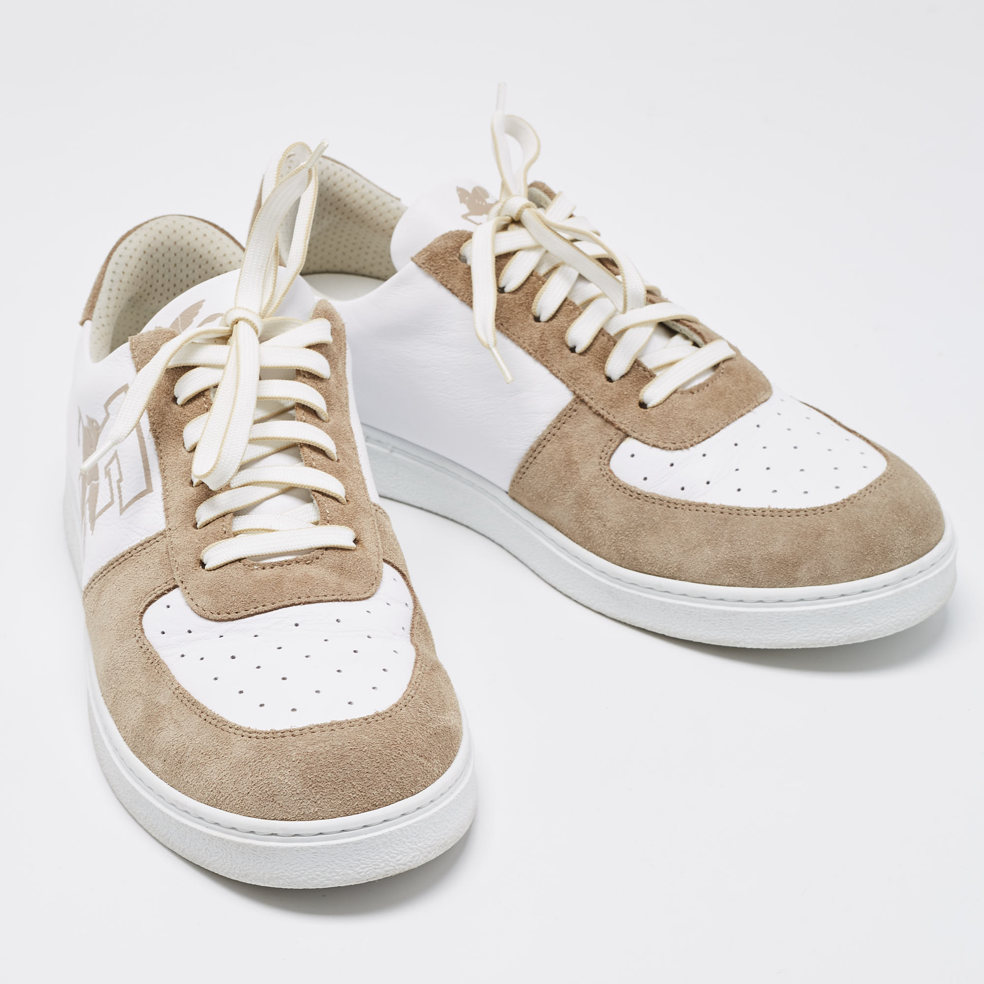 Etro White/Beige Leather And Suede Low Top Sneakers Size 44
