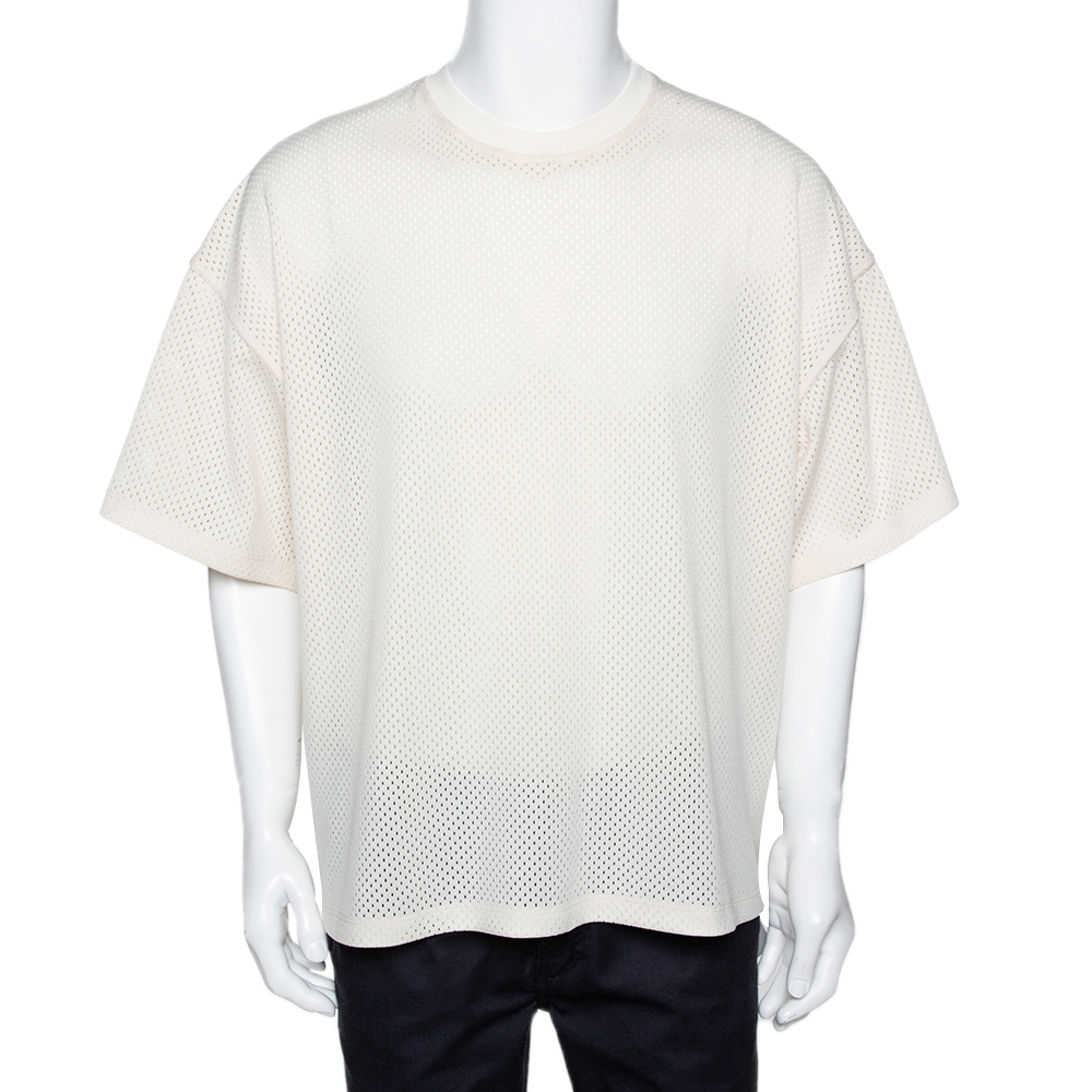 Image of Fear of God Fifth Collection Cream Perforated Knit Oversized T Shirt S