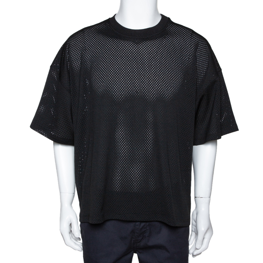 Image of Fear of God Fifth Collection Black Perforated Knit Oversized T Shirt S