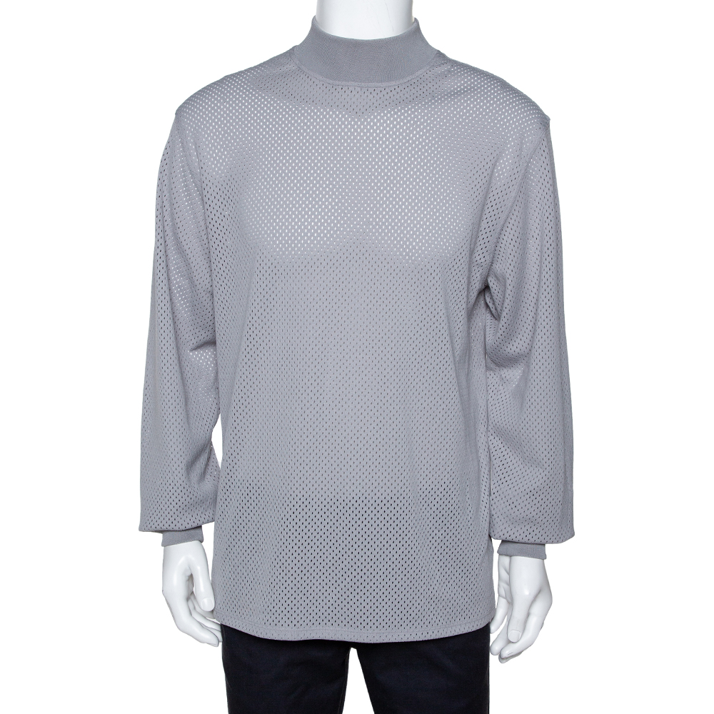Image of Fear of God Fifth Collection Grey Perforated Knit Long Sleeve T Shirt S