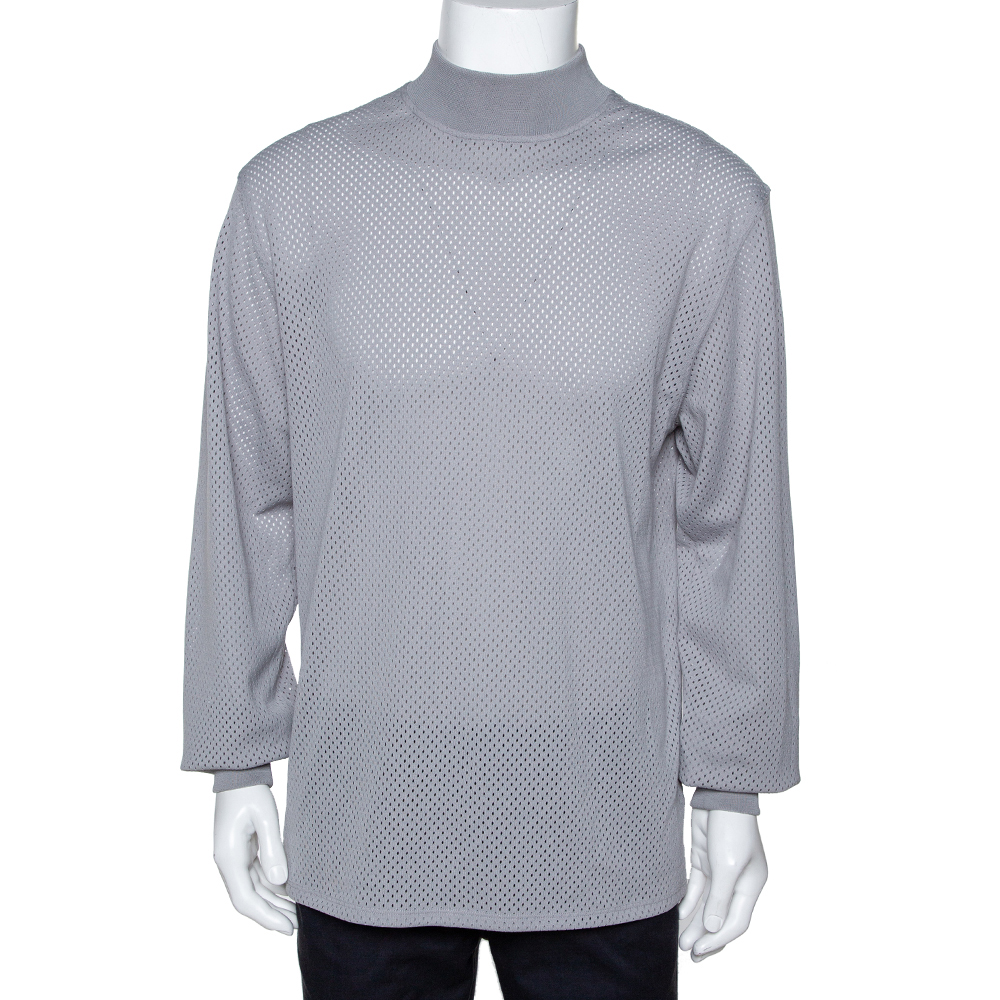 Fear of god fifth collection grey perforated knit long sleeve t shirt s