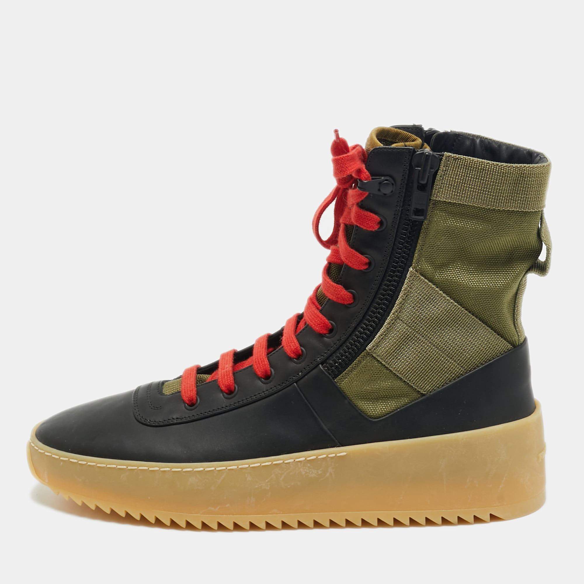 Fear Of God Green/Black Leather and Canvas Jungle High Top Sneakers Size 41
Fear Of God Green/Black Leather and Canvas Jungle High Top Sneakers Size 41