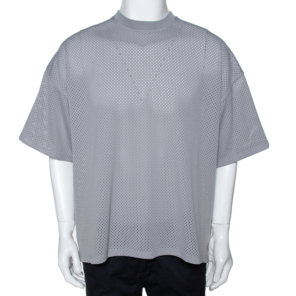 Image of Fear of God Fifth Collection Grey Perforated Knit Oversized T Shirt S
