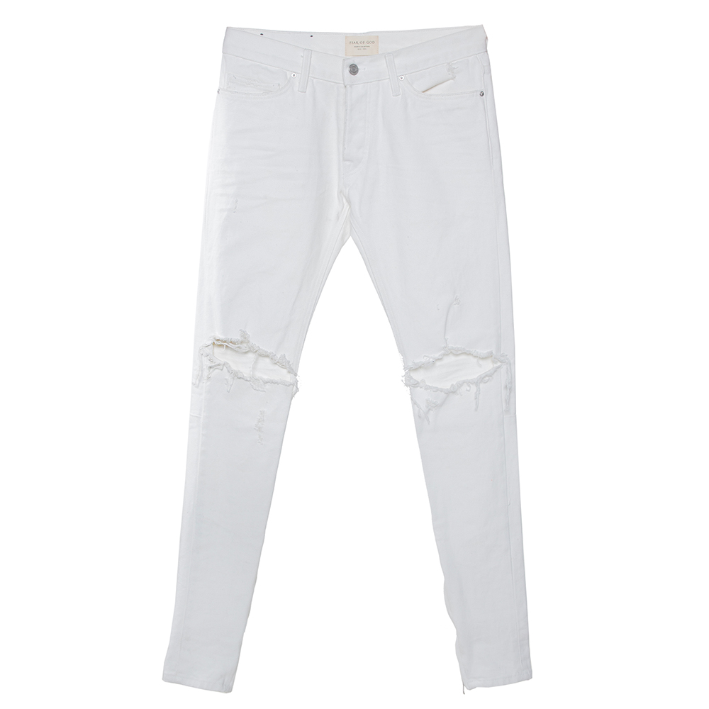 Image of Fear of God Fourth Collection White Distressed Denim Selvedge Jeans M