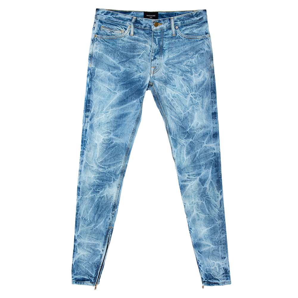 Fear of god indigo acid washed denim slim fit selvedge jeans m