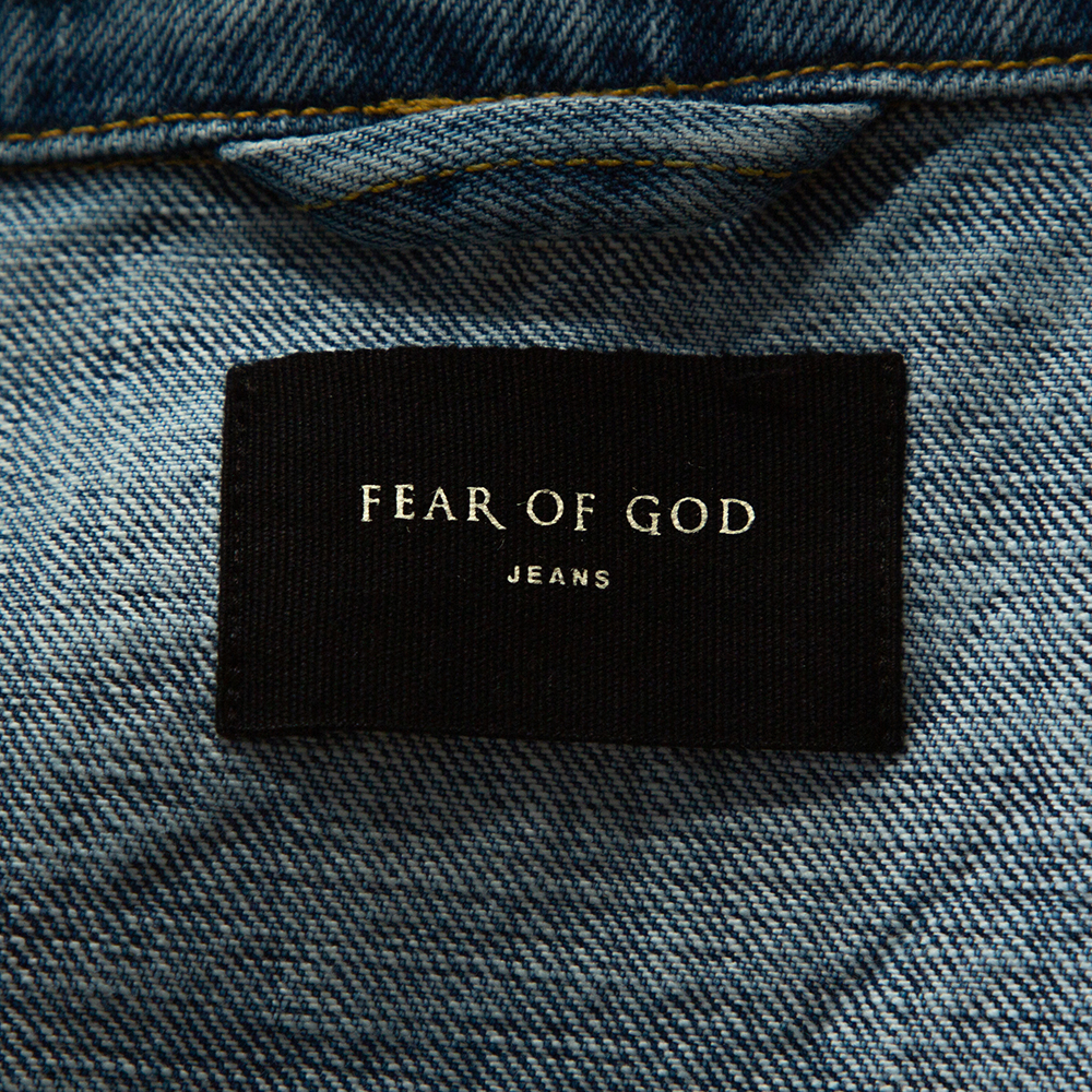 Fear Of God Fifth Collection Indigo Acid Wash Denim Trucker Jacket M