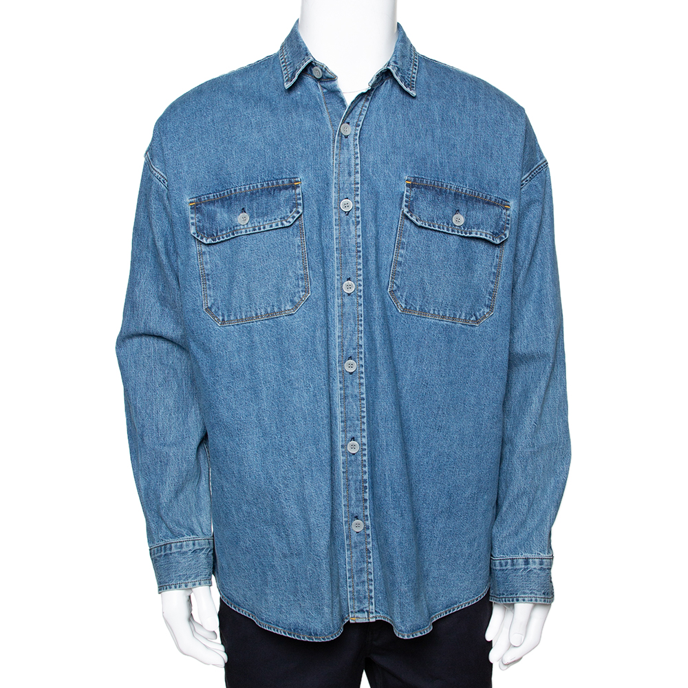 Image of Fear Of God Indigo Light Wash Denim Long Sleeve Shirt S