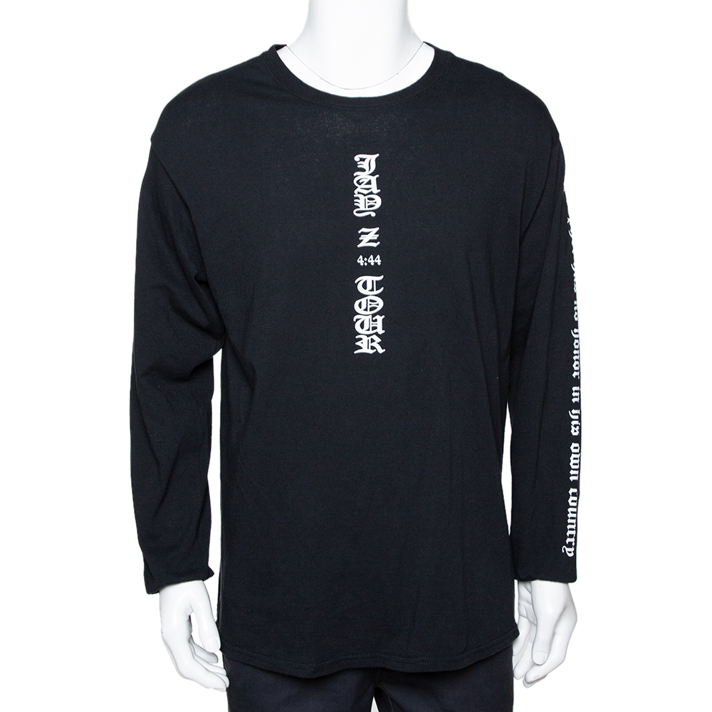 Image of Fear Of God X Jay-Z Black Graphic Print Long Sleeve Merch T-Shirt L