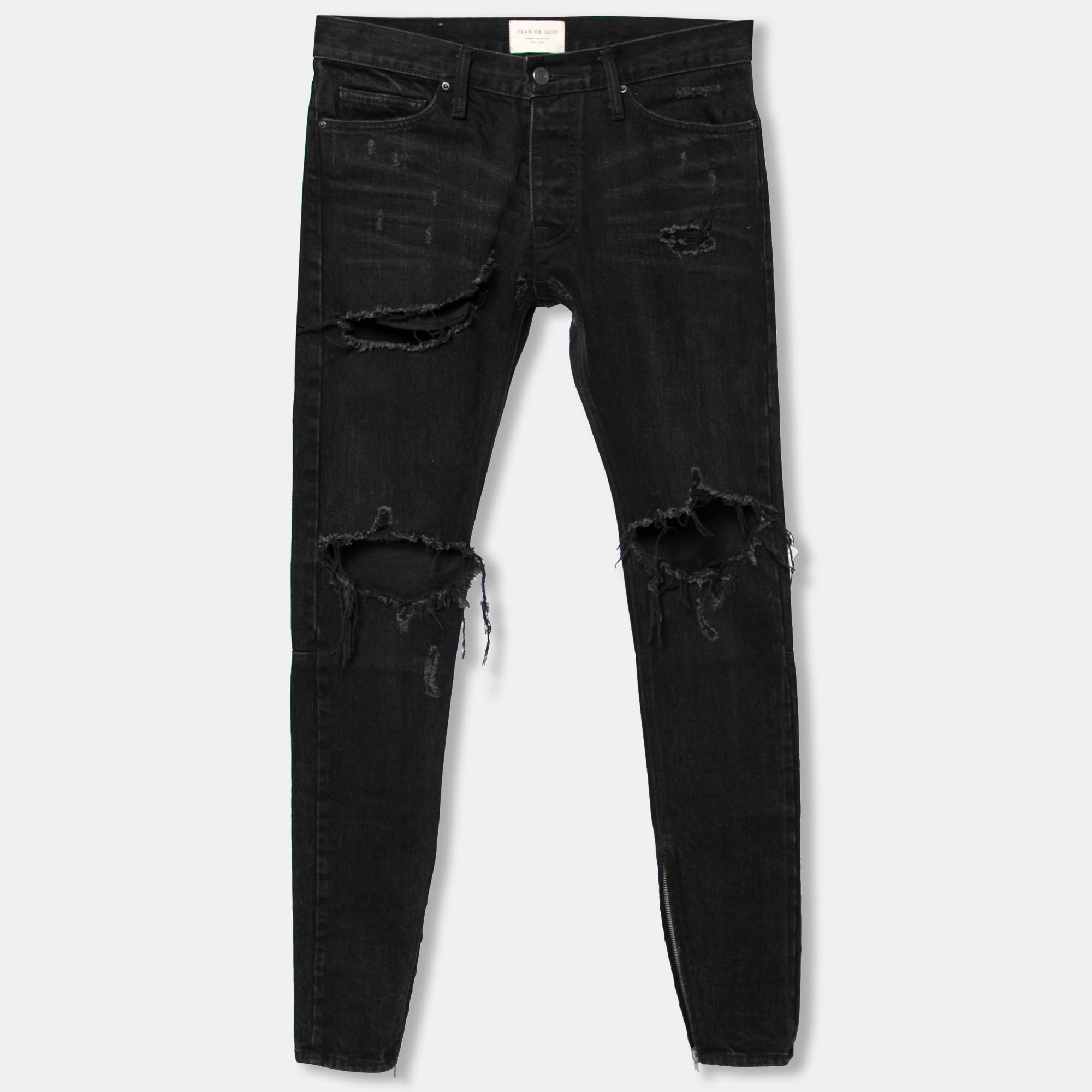 Fear Of God Fourth Collection Black Distressed Zipped Hem Jeans M