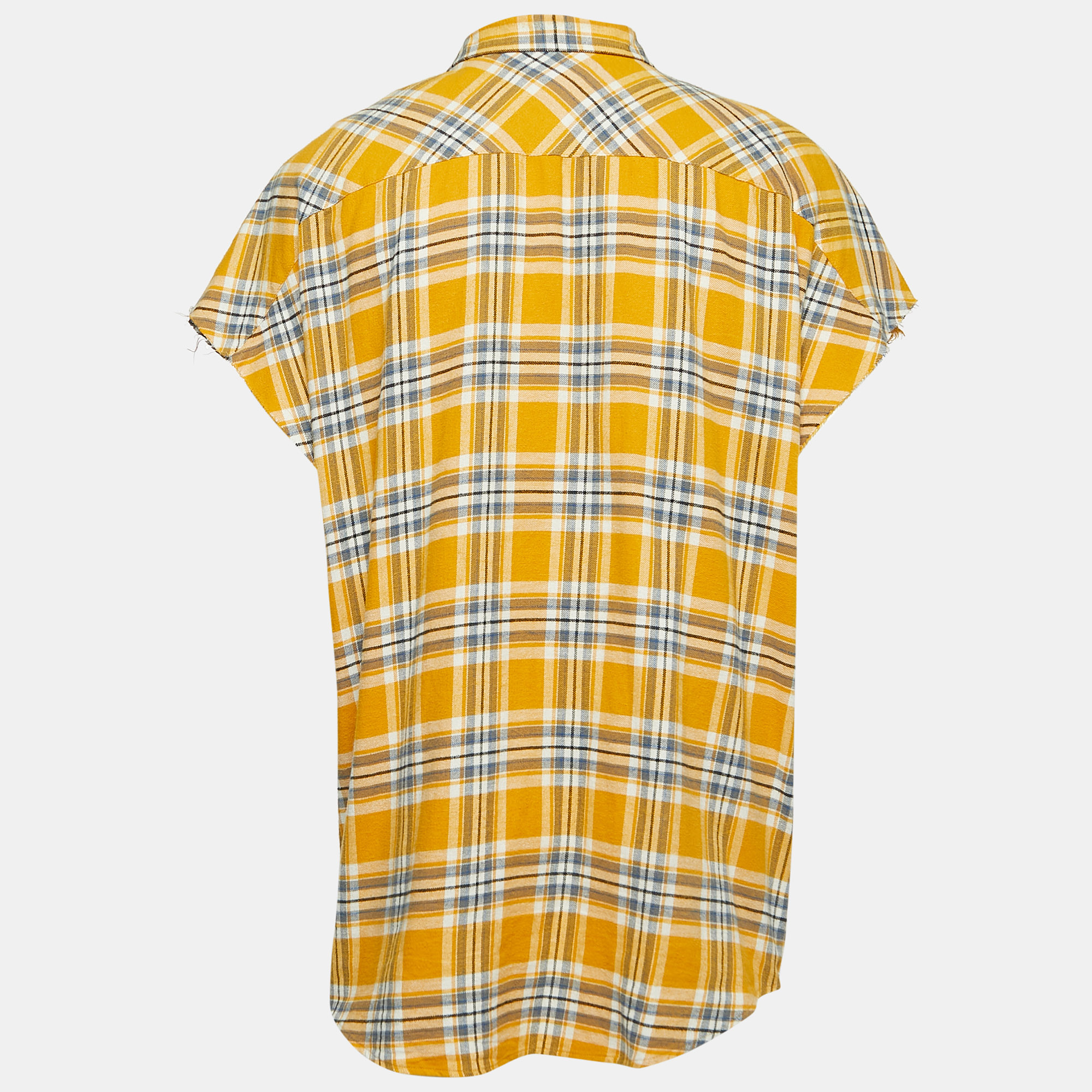 Fear Of God Yellow Tartan Wool Button Front Cutoff Shirt XXL