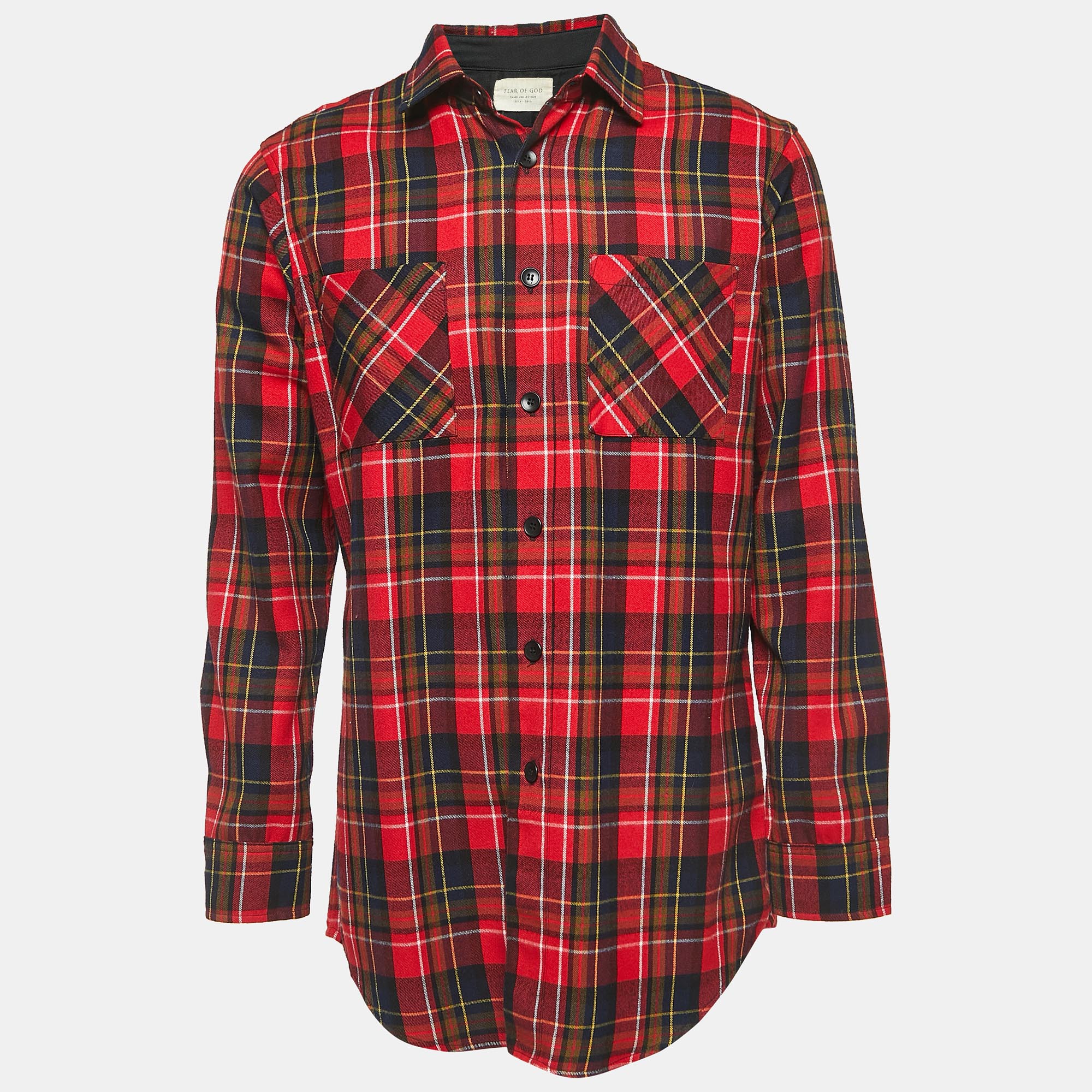 Fear of god red plaid cotton button front full sleeve shirt l