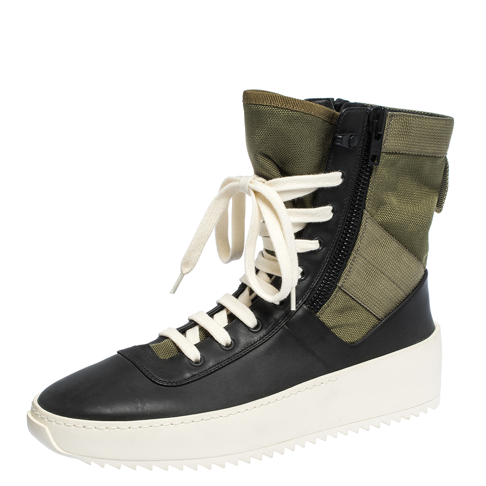 Image of Fear Of God Green/Black Leather and Canvas Jungle High Top Sneakers Size