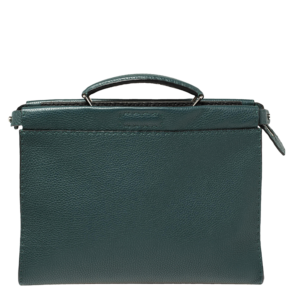 Fendi Dark Green Selleria Leather Peekaboo Iconic Fit Briefcase male Leather/Suede