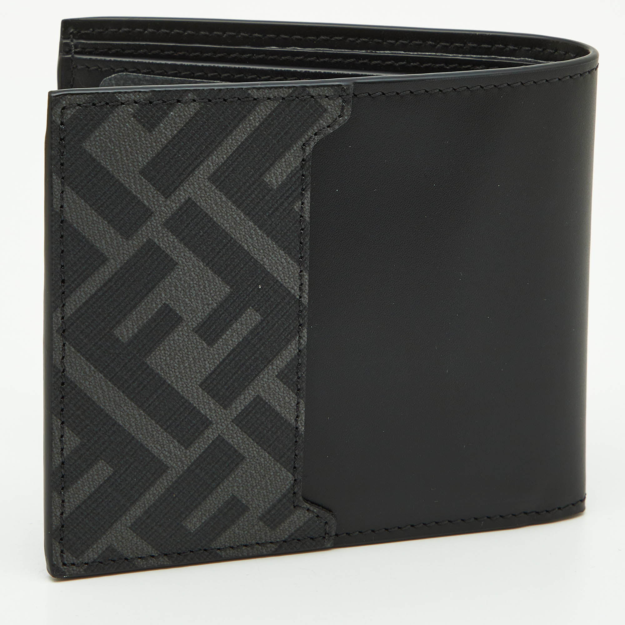 Fendi Black Leather And Coated Canvas Bifold Wallet