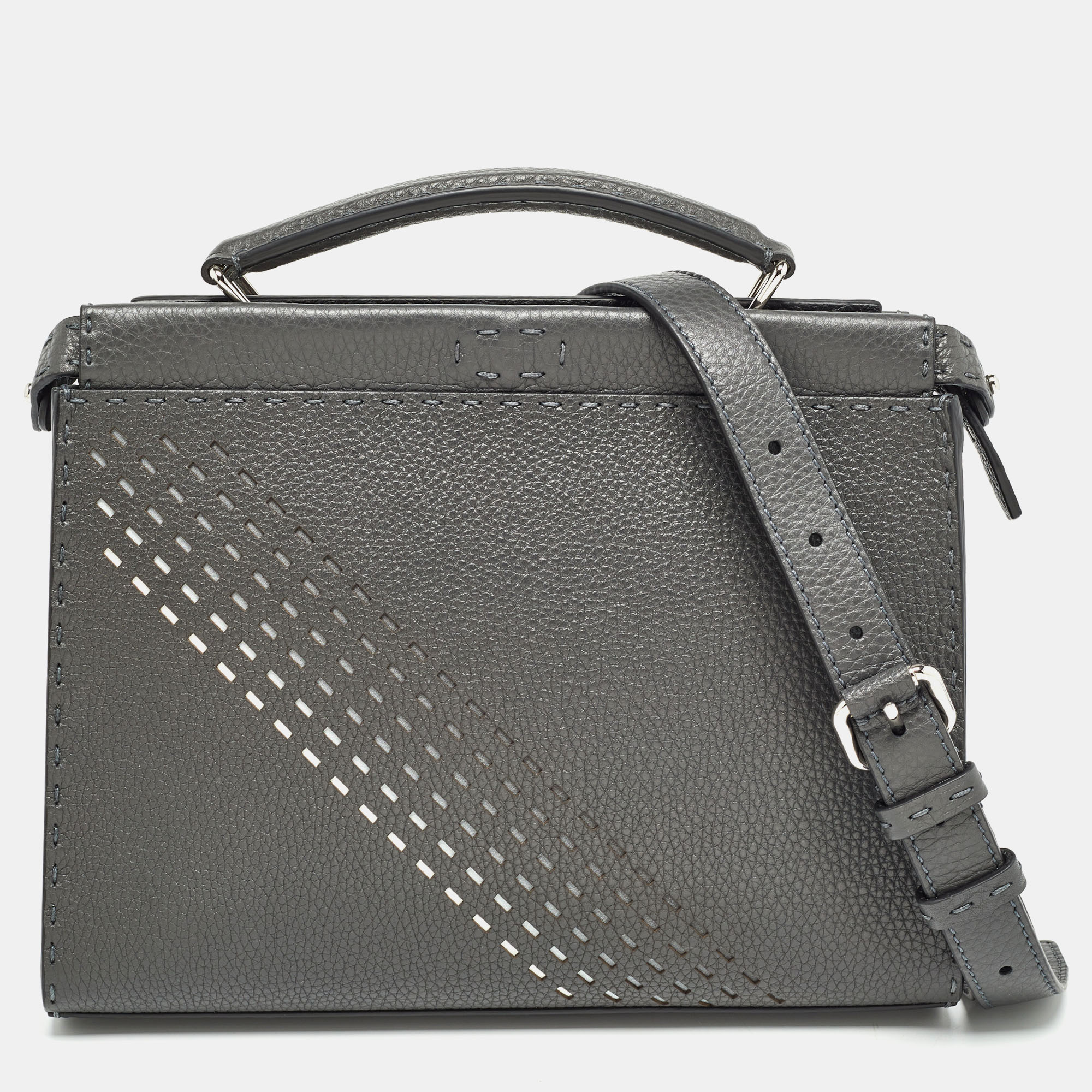 Fendi grey selleria leather mini fit top handle bag
