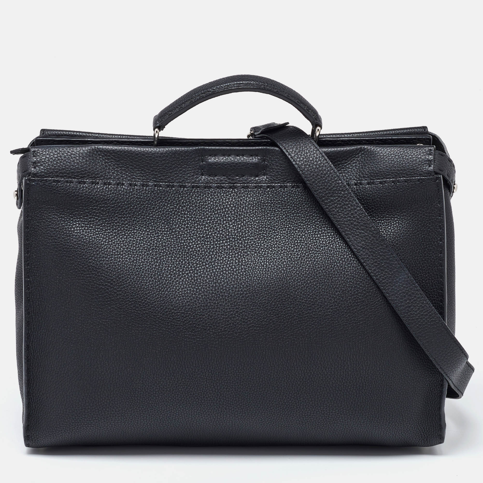 Fendi black romano selleria leather peekaboo iseeu briefcase