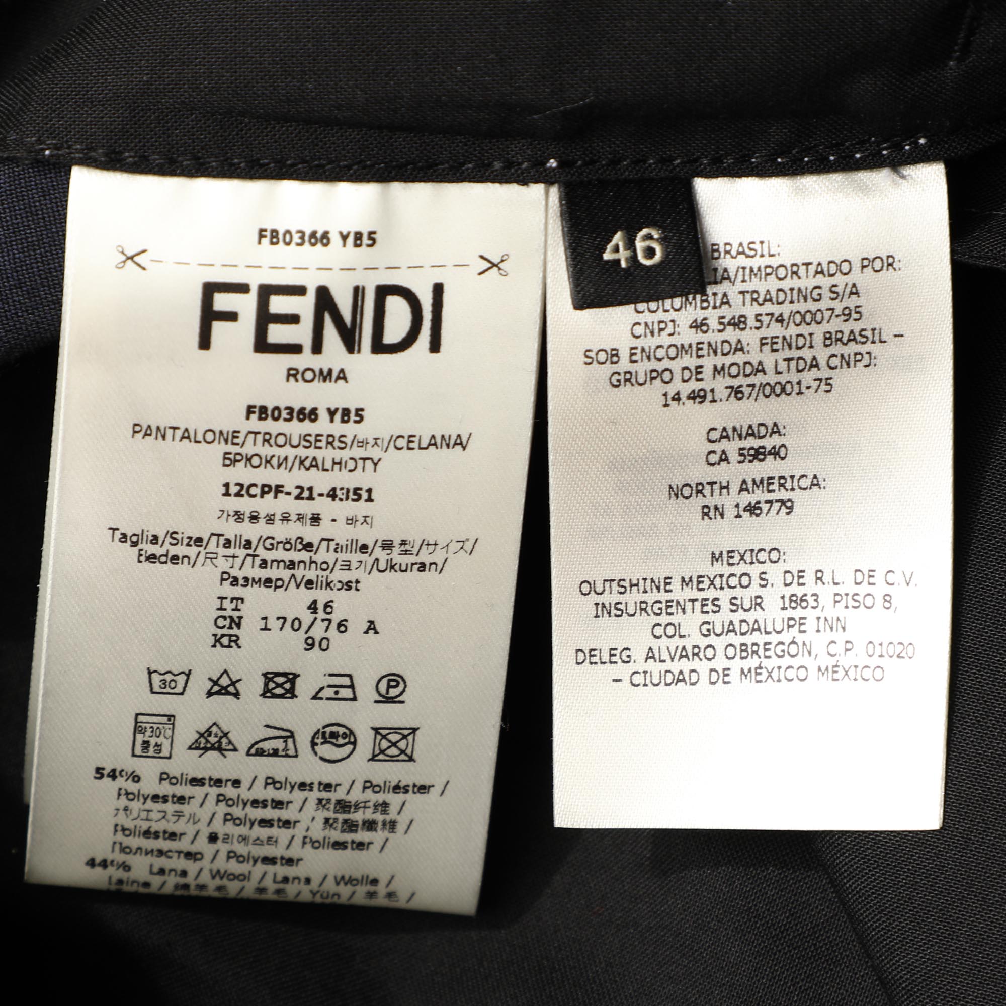 Fendi Navy Blue Wool Blend Trouser S