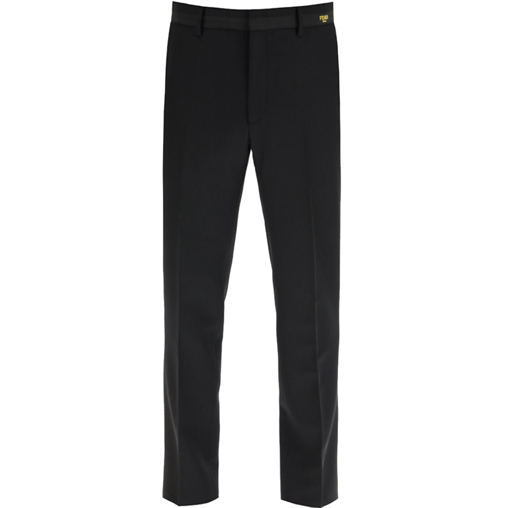 Fendi Black Wool Trousers With Logo Size IT 48