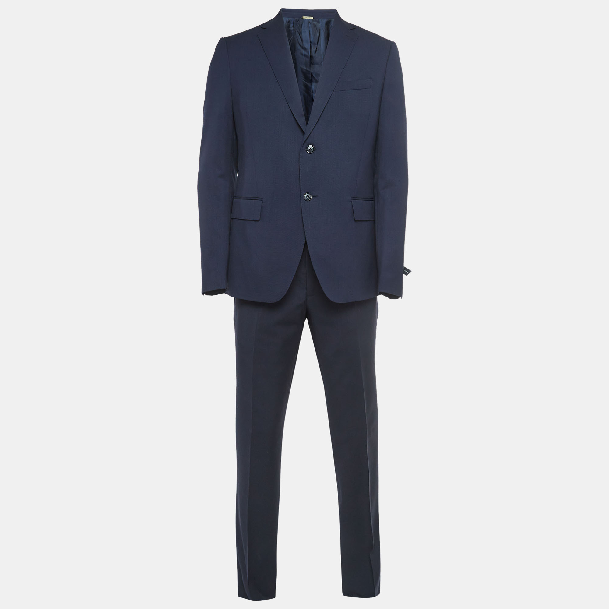 Fendi navy blue wool single breasted suit l