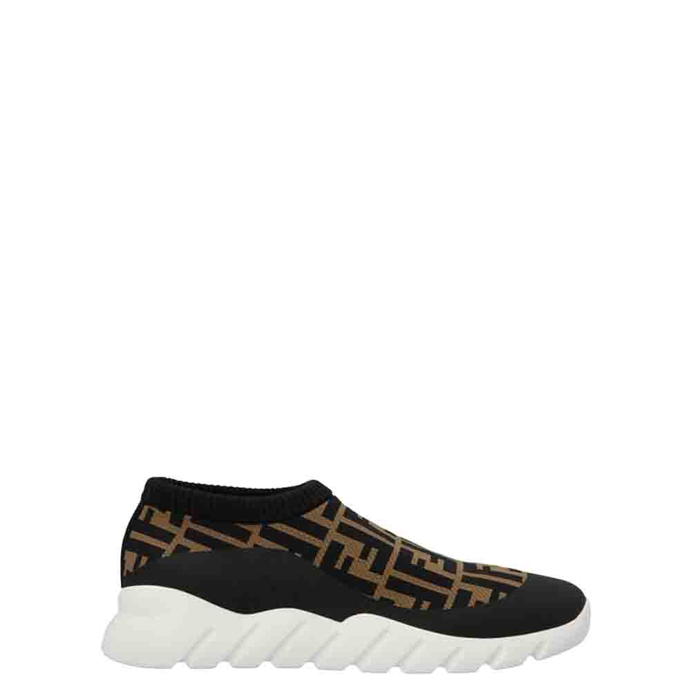Fendi Black/Brown Zucca Print Knit Slip On Sneakers Size EU 44 (UK 10)