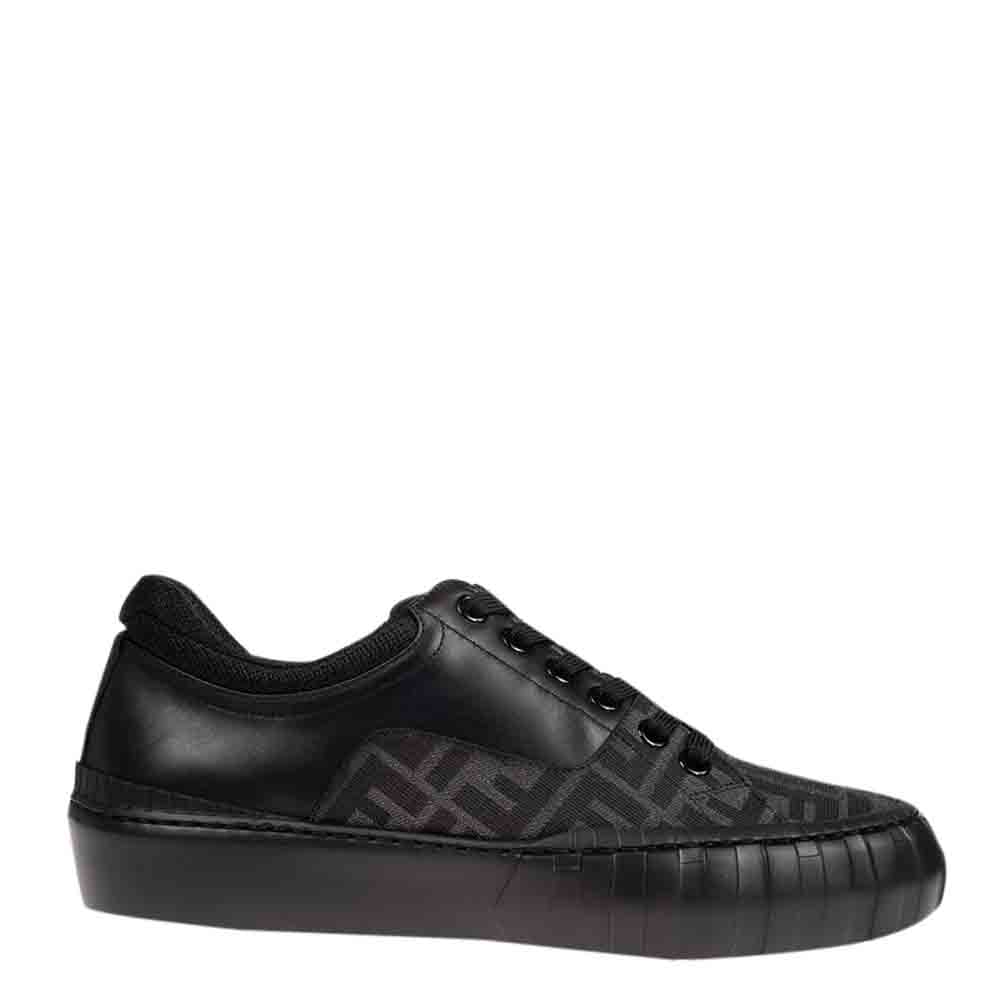 Fendi Black Force Leather Canvas Sneakers Size UK 7/EU 40